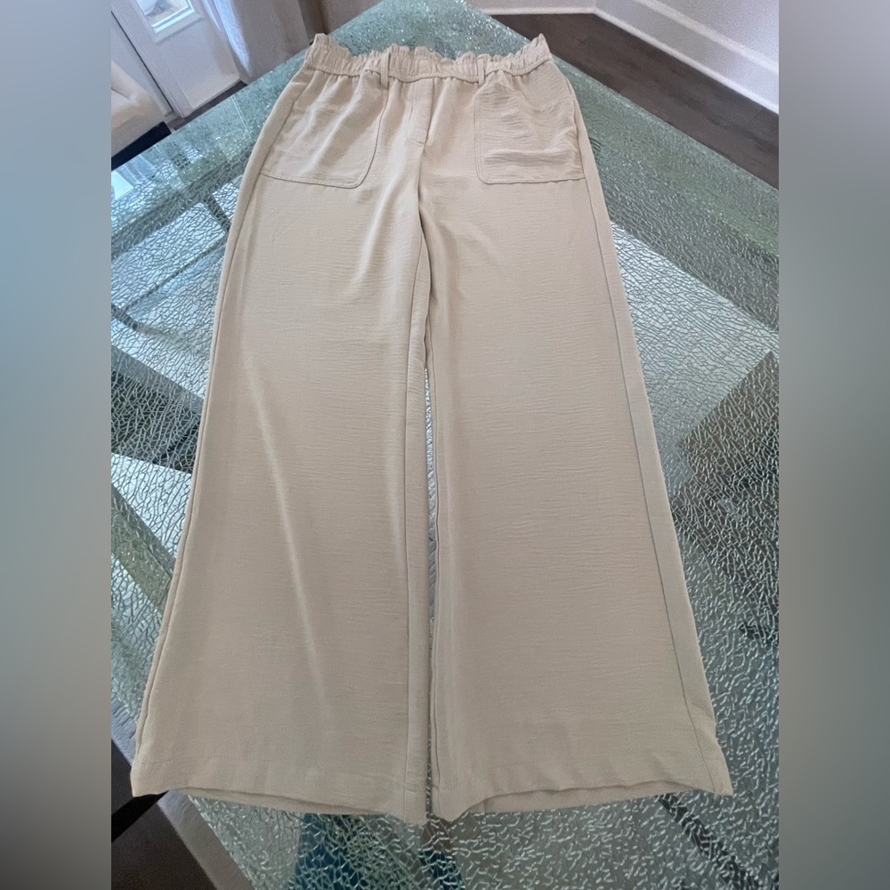 Counterparts Straight Leg Pull-On Pants in Light Cream/ tan/ Beige.